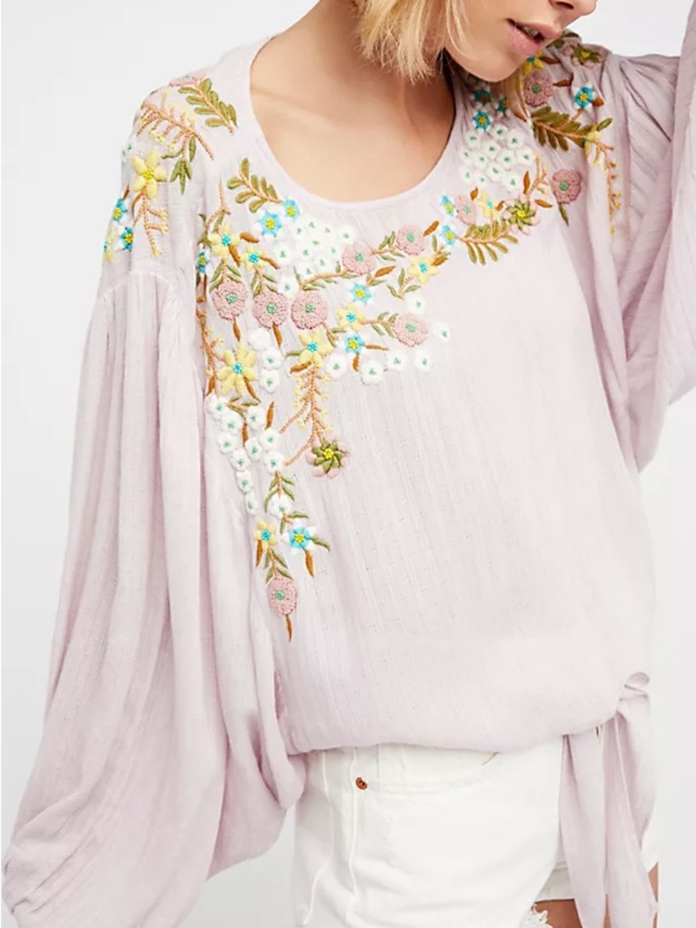 Free People Up & Away Embroidered Top Lavender Size Small